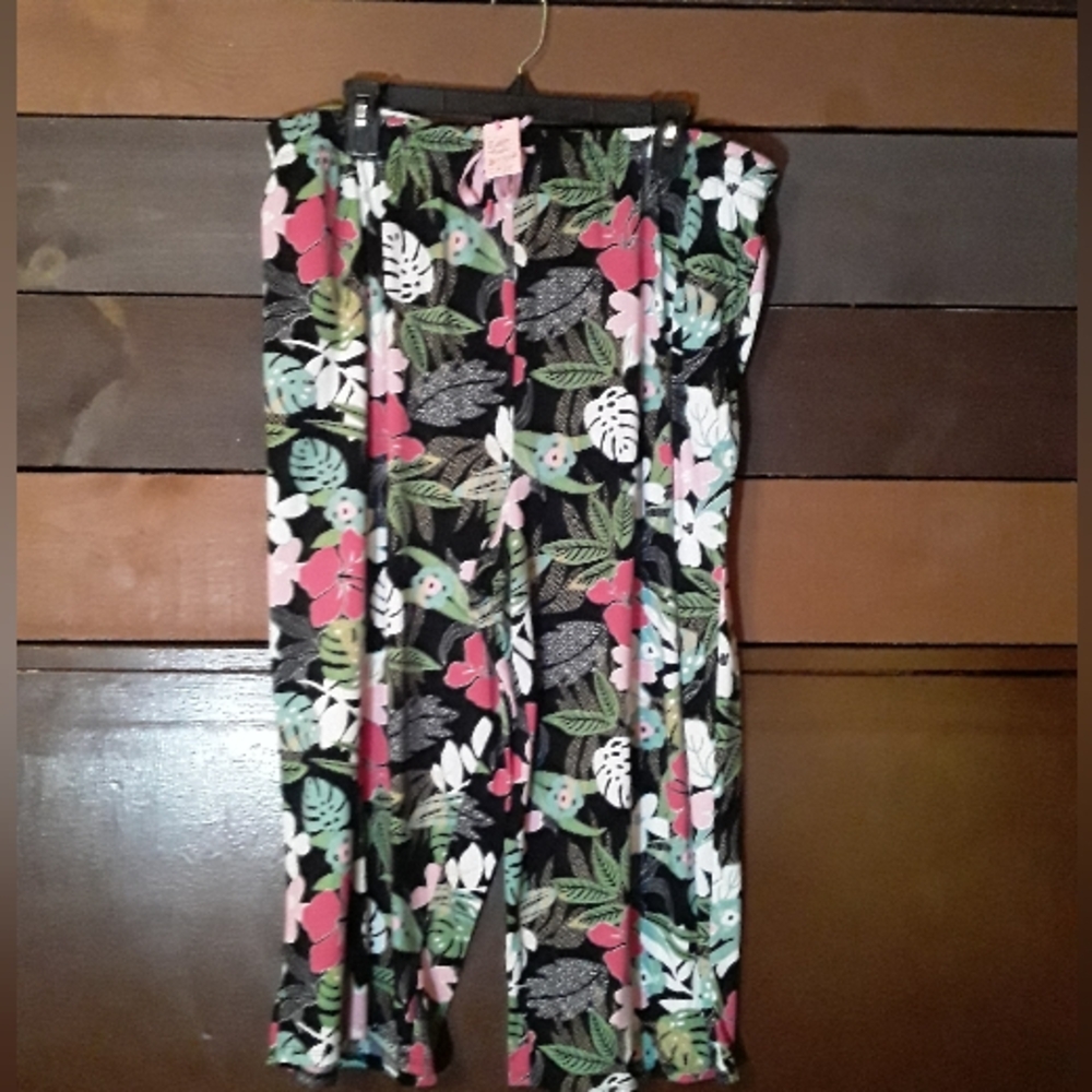 P2X Cuddle Duds Tropical Wide Leg Capri Night Pants - Picture 2 of 10